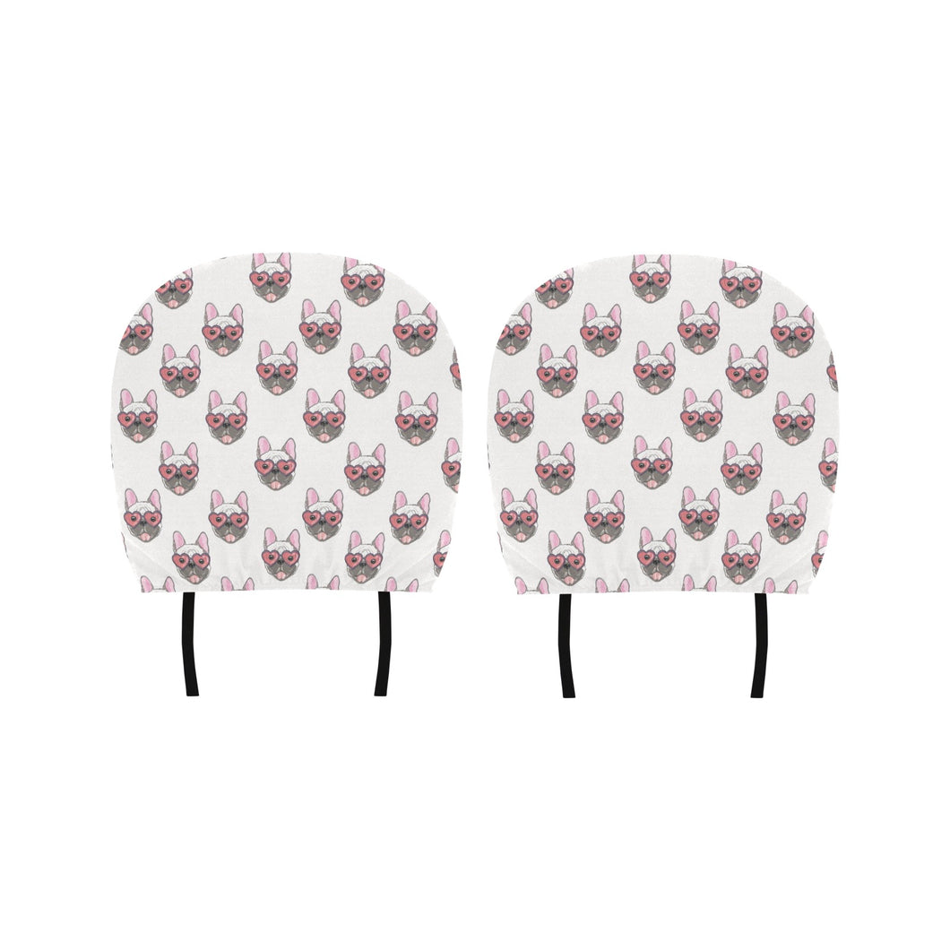 French Bulldog Heart Sunglass Pattern Car Headrest Cover