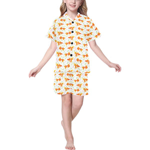 Goldfish Pattern Print Design 03 Kids' Boys' Girls' V-Neck Short Pajama Set