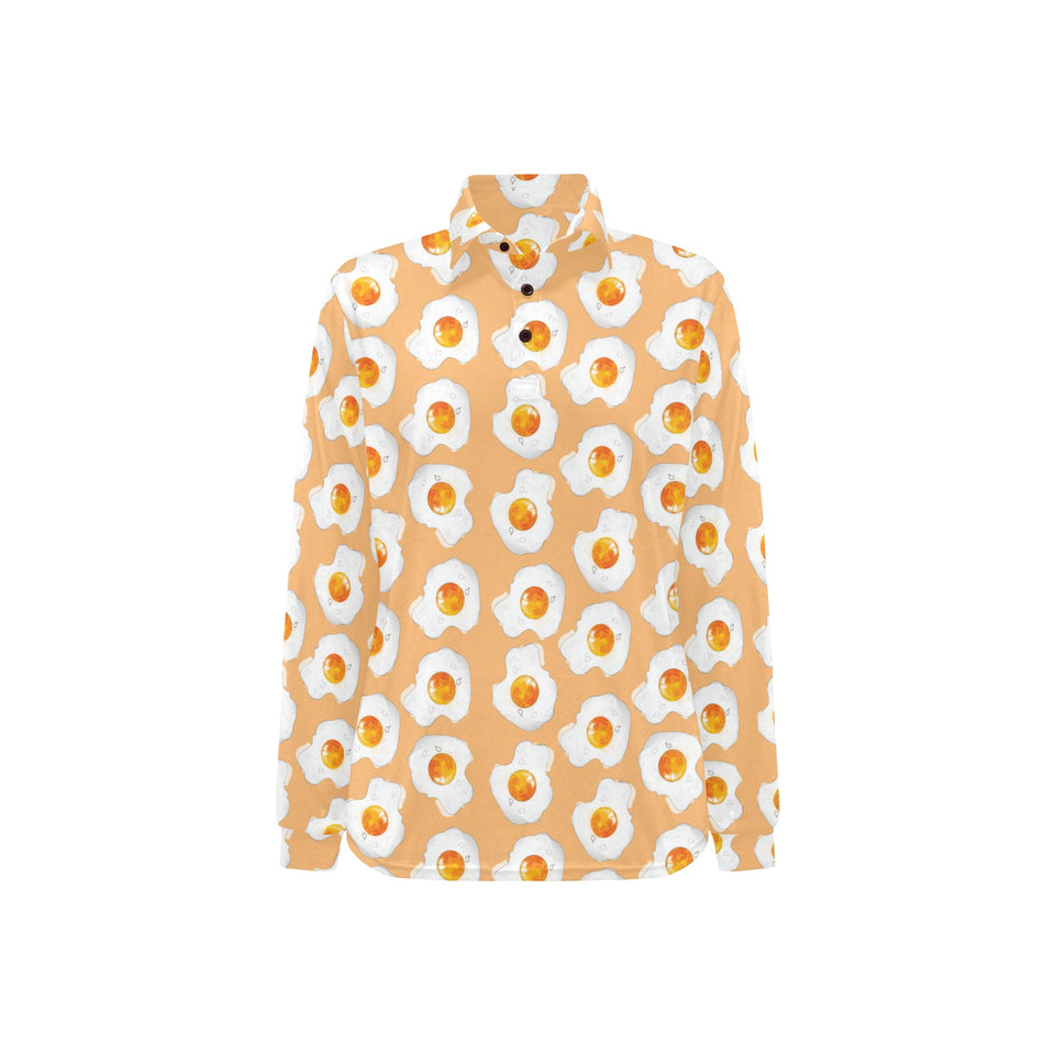 Fried Eggs Pattern Print Design 01 Women's Long Sleeve Polo Shirt