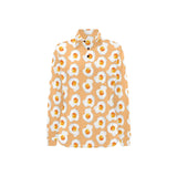 Fried Eggs Pattern Print Design 01 Women's Long Sleeve Polo Shirt