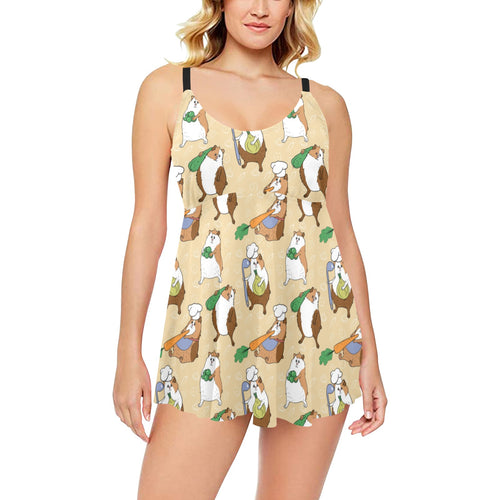 Guinea Pig Pattern Print Design 02 Chest Sexy Pleated Two Piece Swim Dress