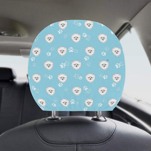 Pomeranian Pattern Blue Background Car Headrest Cover