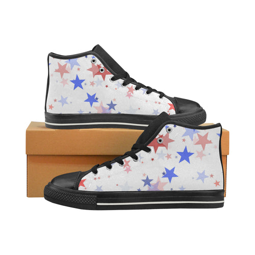 USA Star Pattern Women's High Top Canvas Shoes Black