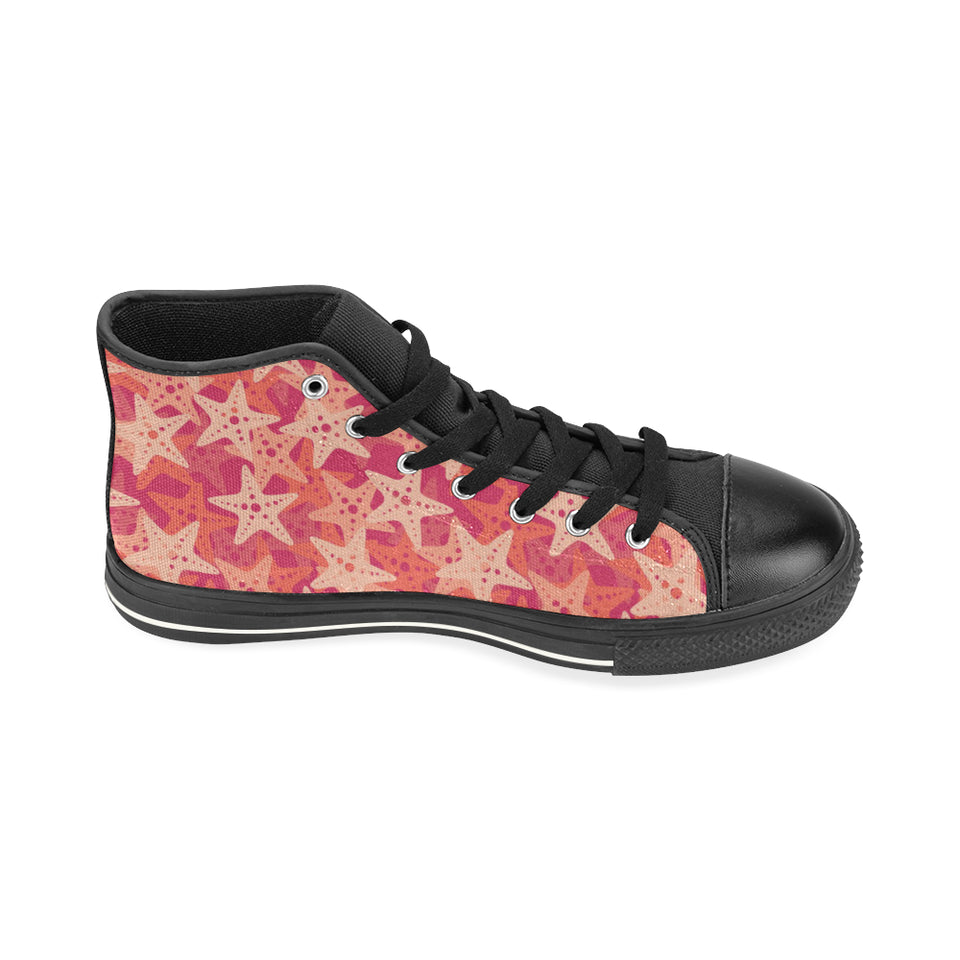 Starfish Red Theme Pattern Women's High Top Canvas Shoes Black