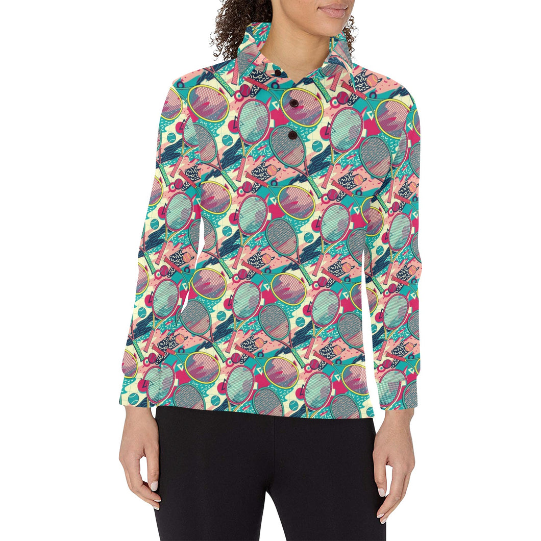 Tennis Pattern Print Design 01 Women's Long Sleeve Polo Shirt