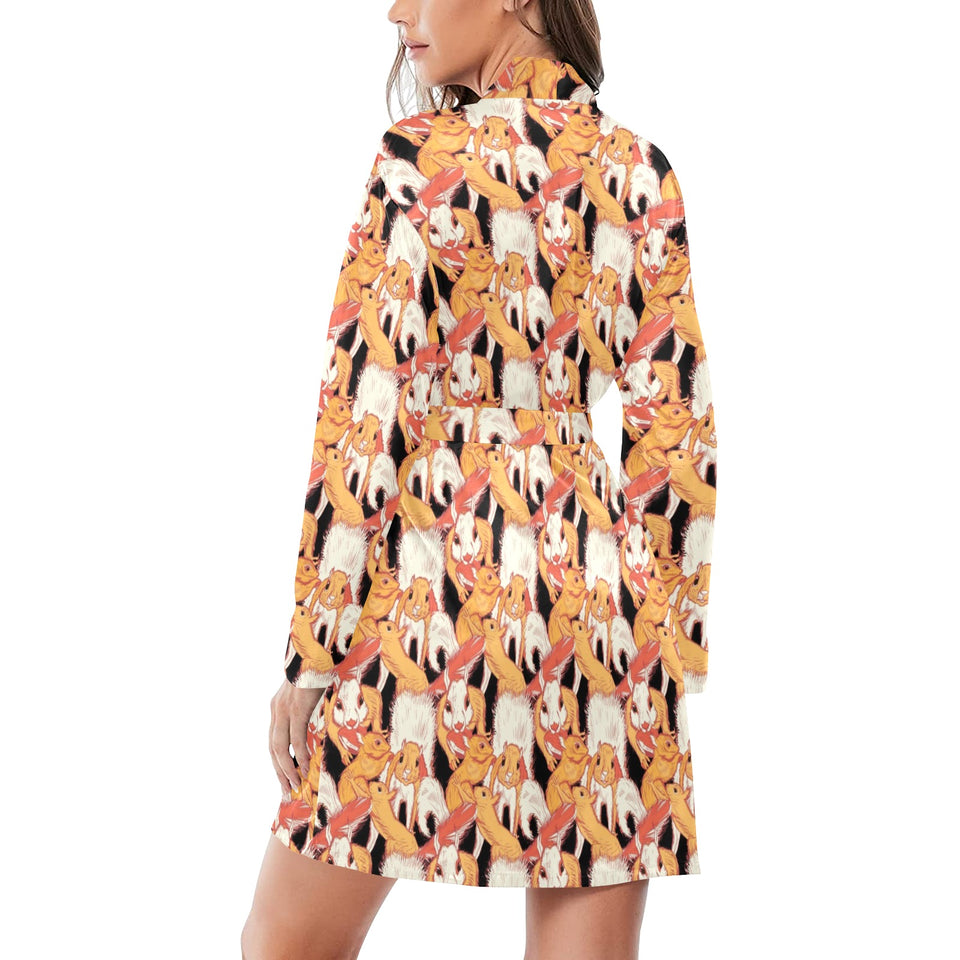 Squirrel Pattern Print Design 04 Women's Long Sleeve Belted Night Robe