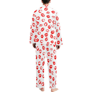 Lips Pattern Print Design 01 Men's Long Pajama Set