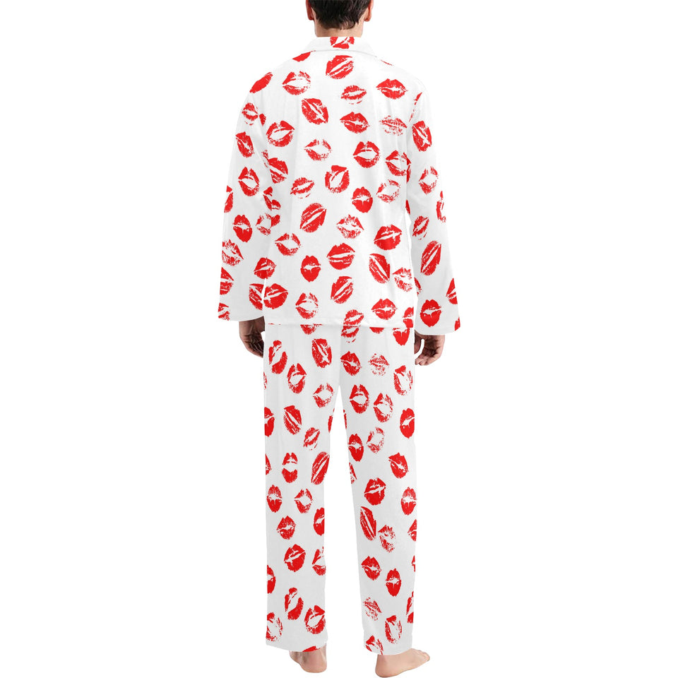 Lips Pattern Print Design 01 Men's Long Pajama Set