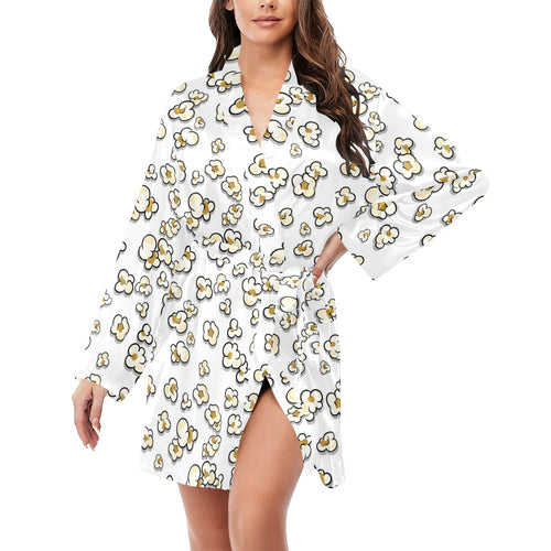 Popcorn Pattern Print Design 04 Women's Long Sleeve Belted Night Robe