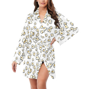 Popcorn Pattern Print Design 04 Women's Long Sleeve Belted Night Robe