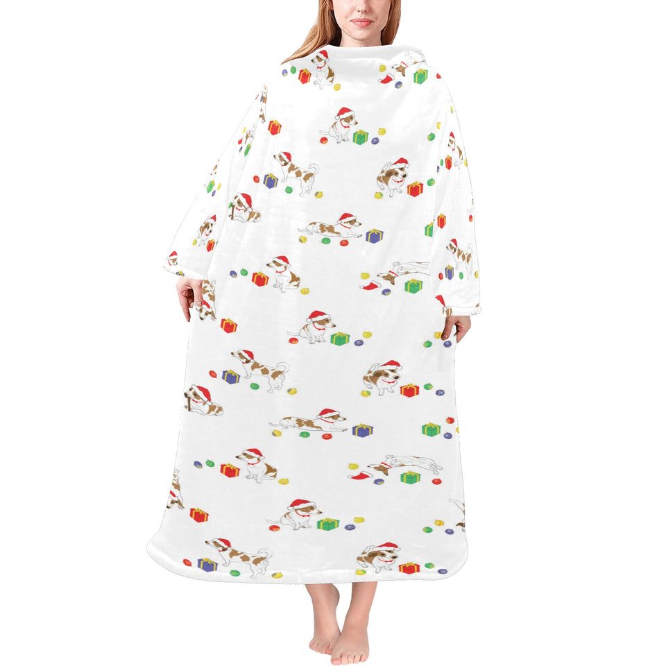 Jack Russel Pattern Print Design 02 Blanket Robe with Sleeves