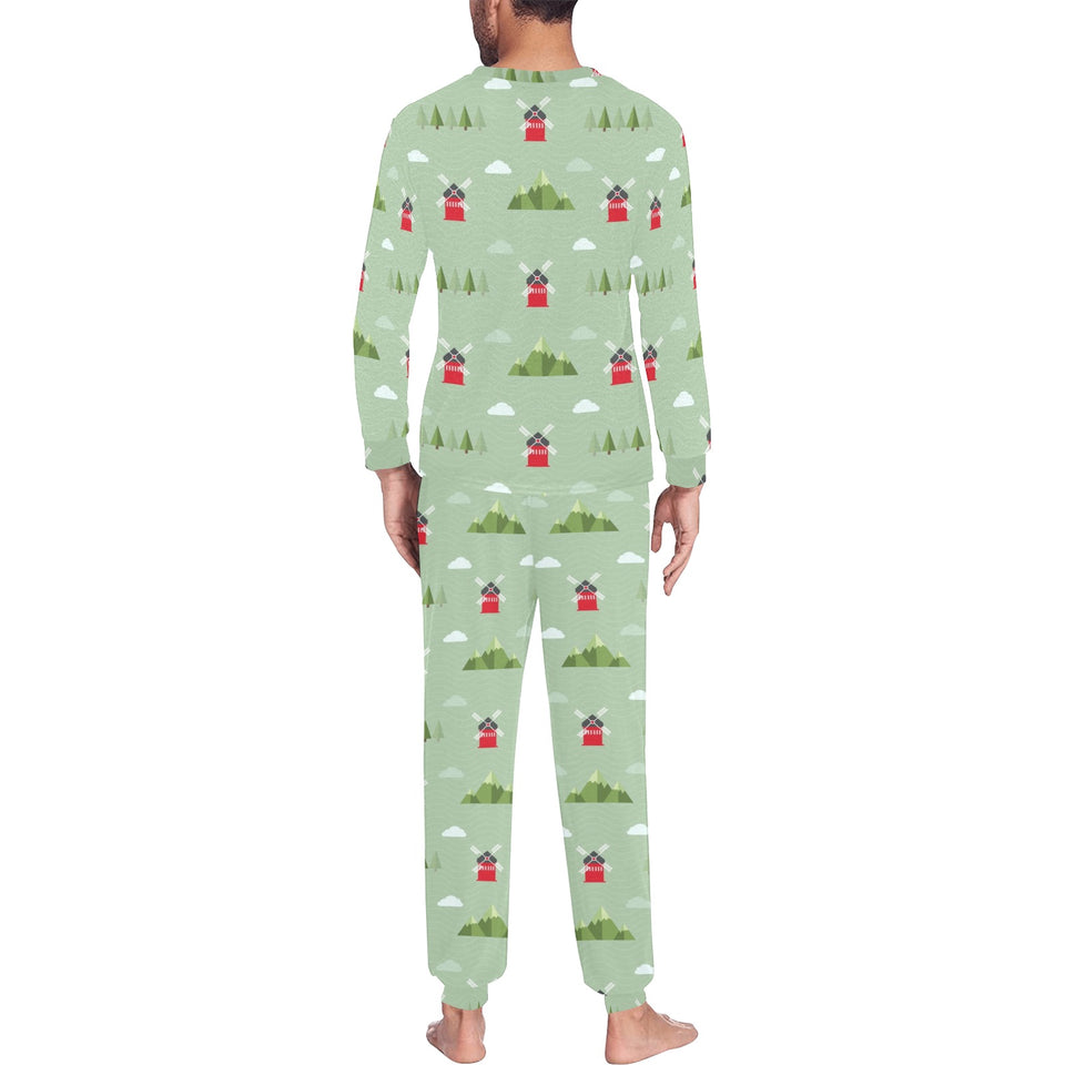 Windmill Green Pattern Men's All Over Print Pajama