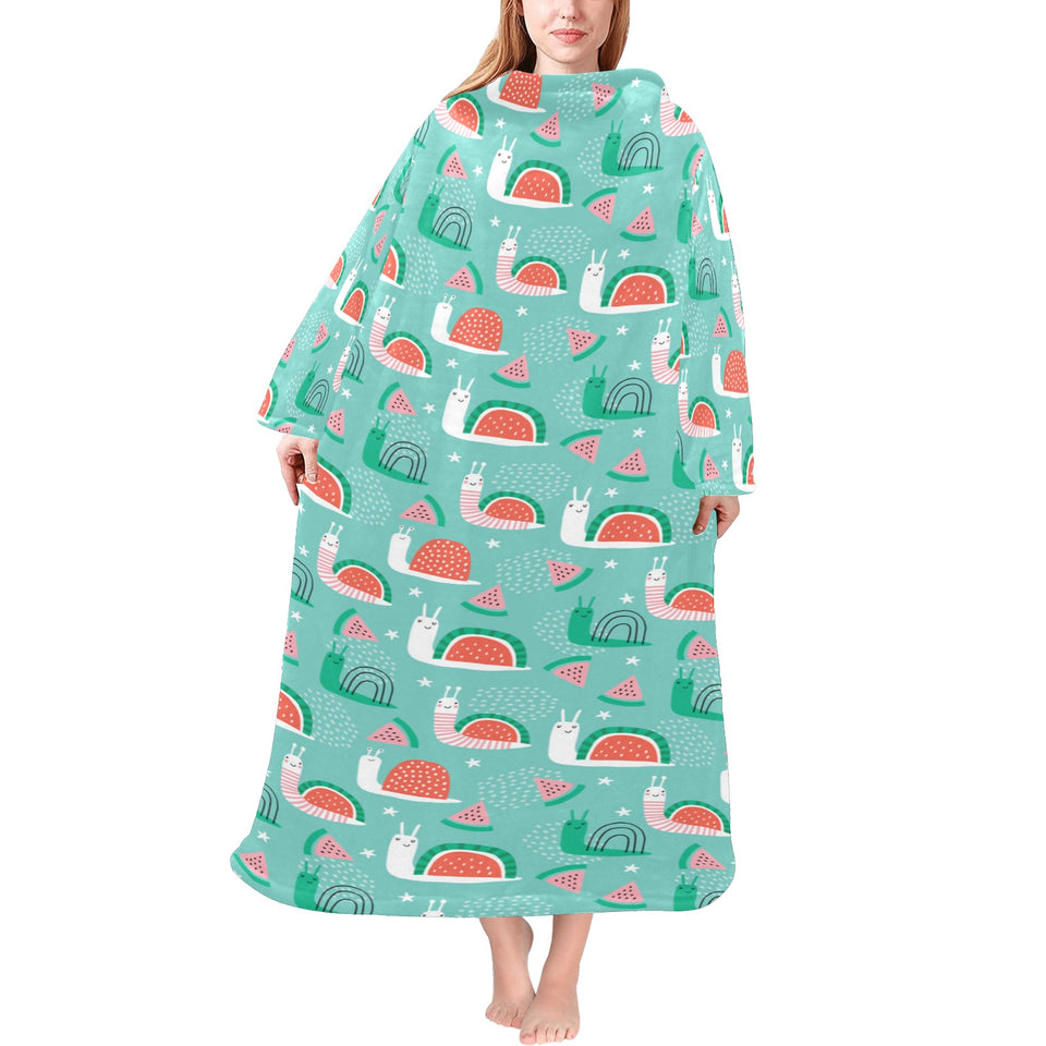 Snail Pattern Print Design 01 Blanket Robe with Sleeves