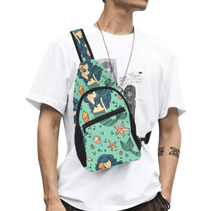 Mermaid Pattern Green Background All Over Print Chest Bag