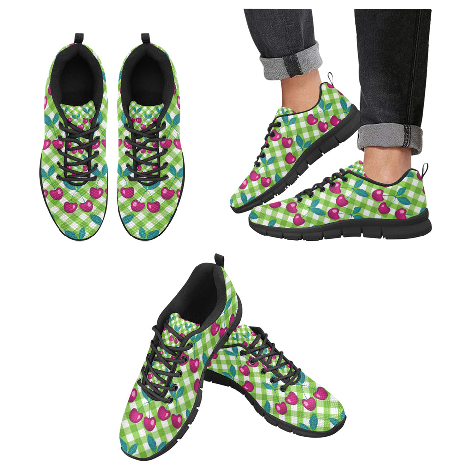 Cherry Pattern Green Background Men's Sneakers Black