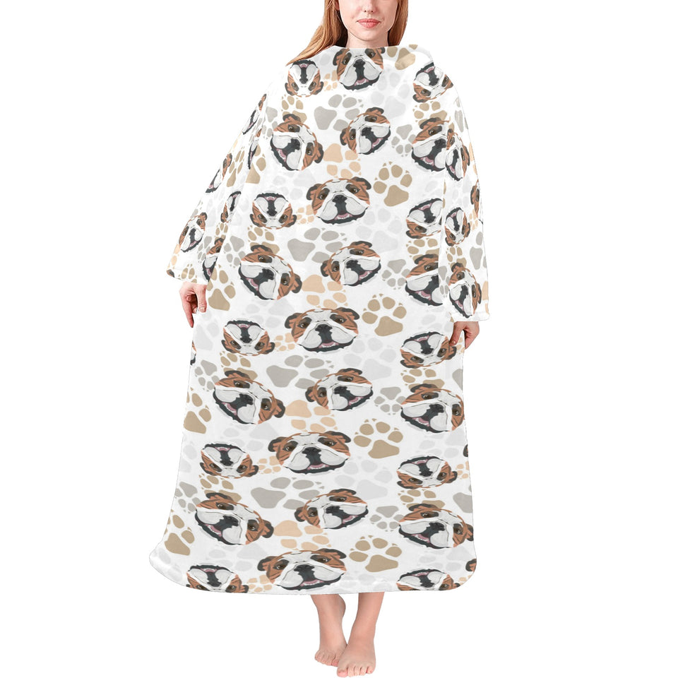 English Bulldog Pattern Print Design 01 Blanket Robe with Sleeves