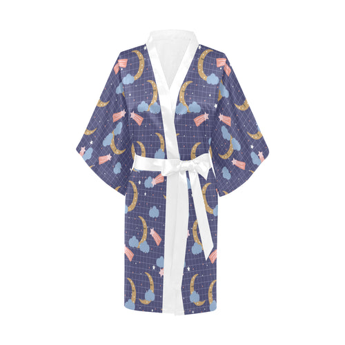 Moon Star Could Pattern Women's Short Kimono Robe