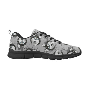 Siberian Husky Pattern Theme Men's Sneakers Black