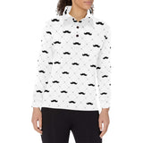 Mustache Beard Pattern Print Design 04 Women's Long Sleeve Polo Shirt