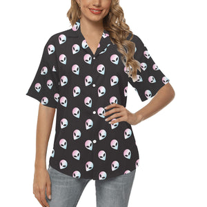 Alien Pattern Print Design 04 Women's All Over Print Hawaiian Shirt