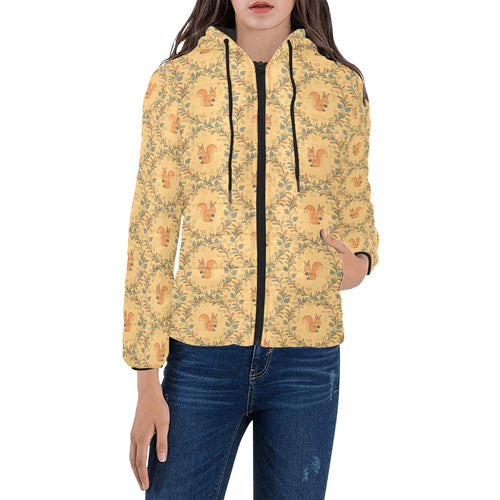 Squirrel Pattern Print Design 01 Women's Padded Hooded Jacket