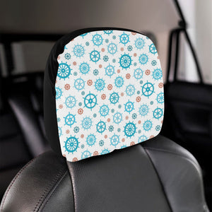 Nautical Steering Wheel Rudder Pattern Background Car Headrest Cover