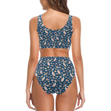 Pelican Pattern Print Design 01 Chest Bowknot High Waisted Bikini Swimsuit