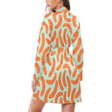 Sausage Pattern Print Design 04 Women's Long Sleeve Belted Night Robe