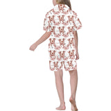 Pig Pattern Print Design 04 Kids' Boys' Girls' V-Neck Short Pajama Set