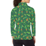 Green Peas Pattern Print Design 05 Women's Long Sleeve Polo Shirt