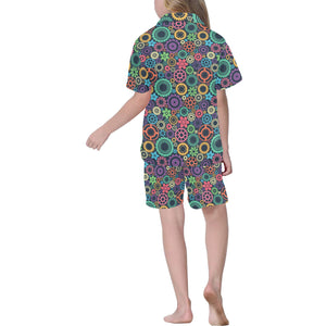 Gear Pattern Print Design 02 Kids' Boys' Girls' V-Neck Short Pajama Set