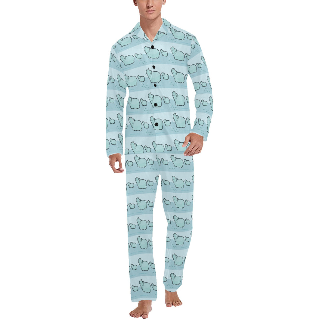 Hippopotamus Pattern Print Design 02 Men's Long Pajama Set