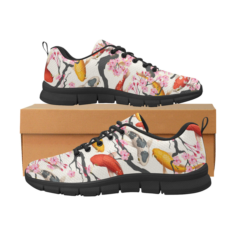 Colorful Koi Fish Carp Fish and Sakura Pattern Men's Sneakers Black