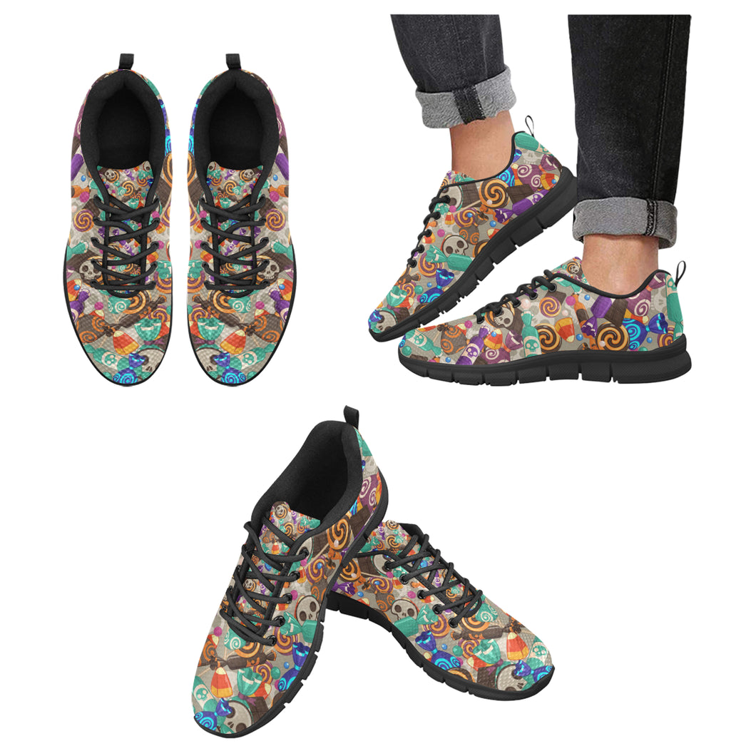 Halloween Candy Pattern Men's Sneakers Black