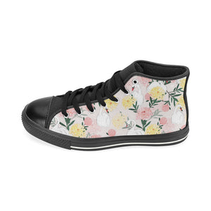 Swan Flower Pattern Men's High Top Canvas Shoes Black