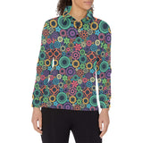 Gear Pattern Print Design 02 Women's Long Sleeve Polo Shirt