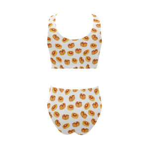 Pancake Pattern Print Design 04 Chest Bowknot High Waisted Bikini Swimsuit