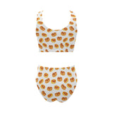 Pancake Pattern Print Design 04 Chest Bowknot High Waisted Bikini Swimsuit