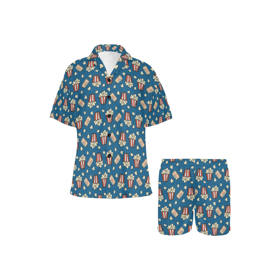 Popcorn Pattern Print Design 03 Women's V-Neck Short Pajama Set