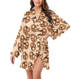 Pretzels Pattern Print Design 02 Women's Long Sleeve Belted Night Robe