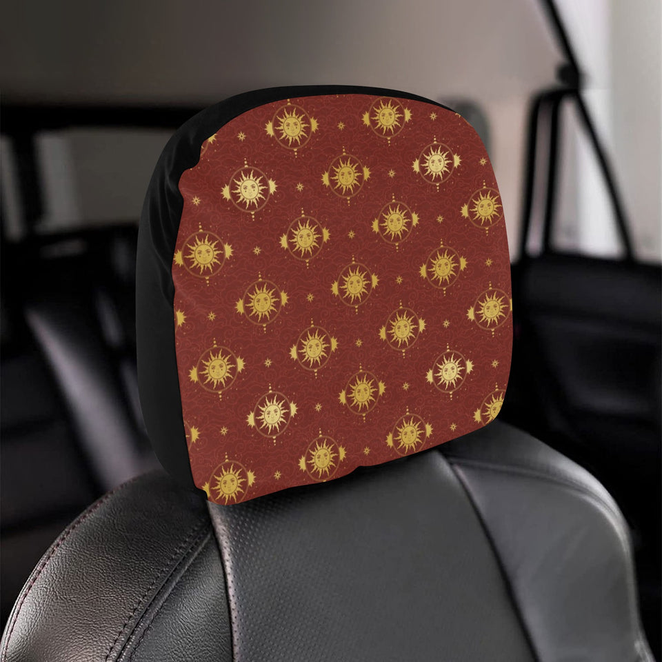 Sun Pattern Red Background Car Headrest Cover