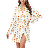 Pancake Pattern Print Design 02 Women's Long Sleeve Belted Night Robe