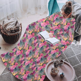 Hibiscus Pattern Print Design 03 Blanket Robe with Sleeves