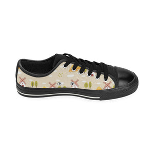 Windmill Pattern Men's Low Top Canvas Shoes Black