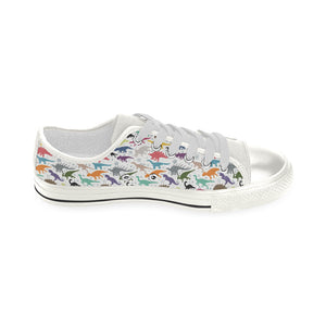 Colorful Dinosaur Pattern Women's Low Top Canvas Shoes White