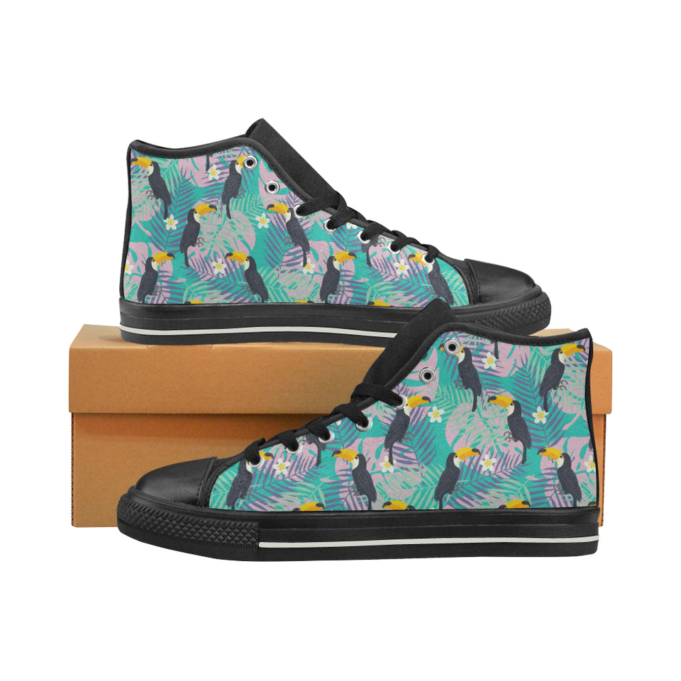 Toucan Pattern Background Men's High Top Canvas Shoes Black