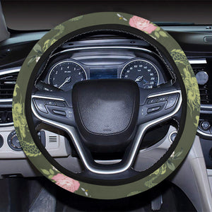 Green Dragon Rose Flower Pattern Car Steering Wheel Cover