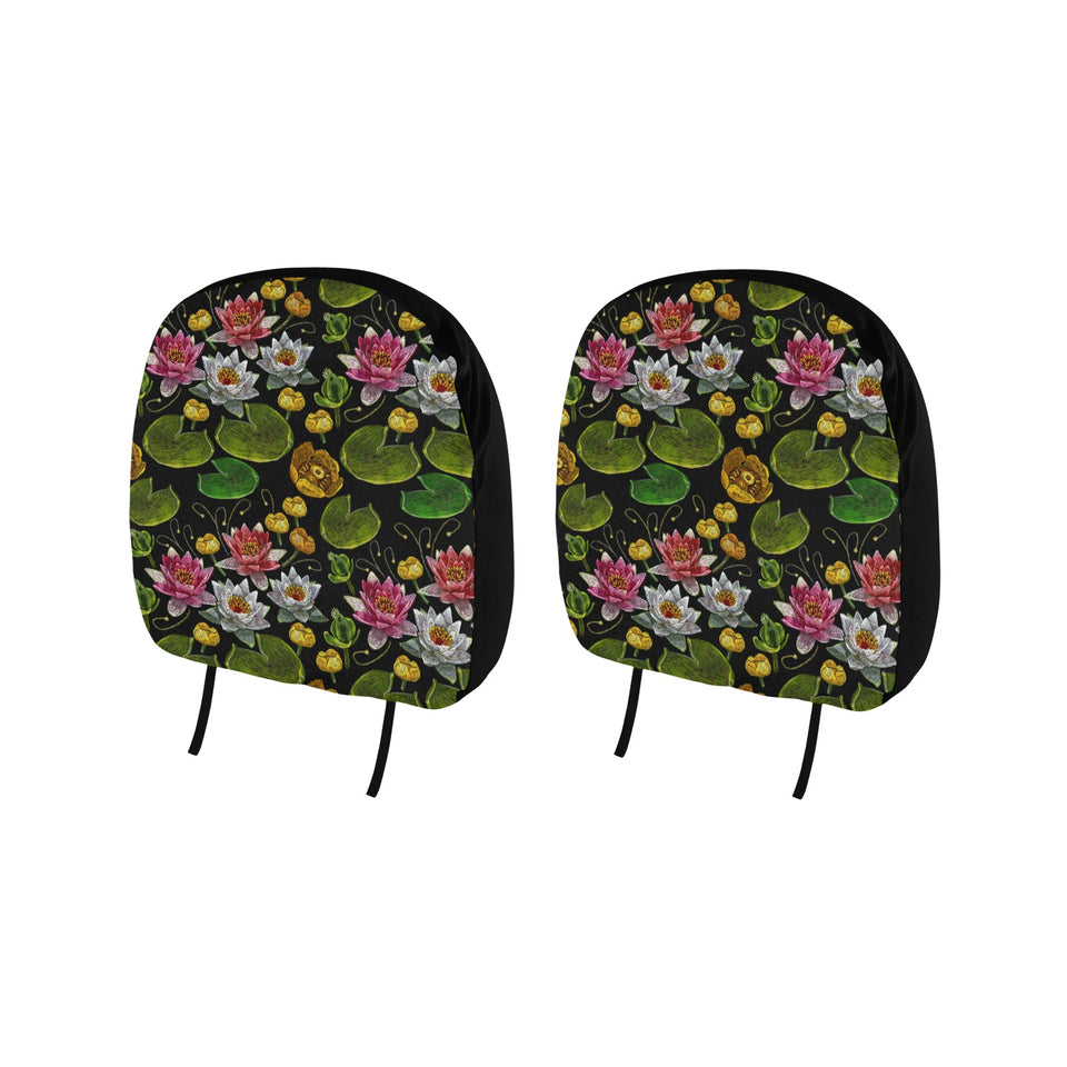 Lotus Waterlily Flower Pattern Background Car Headrest Cover