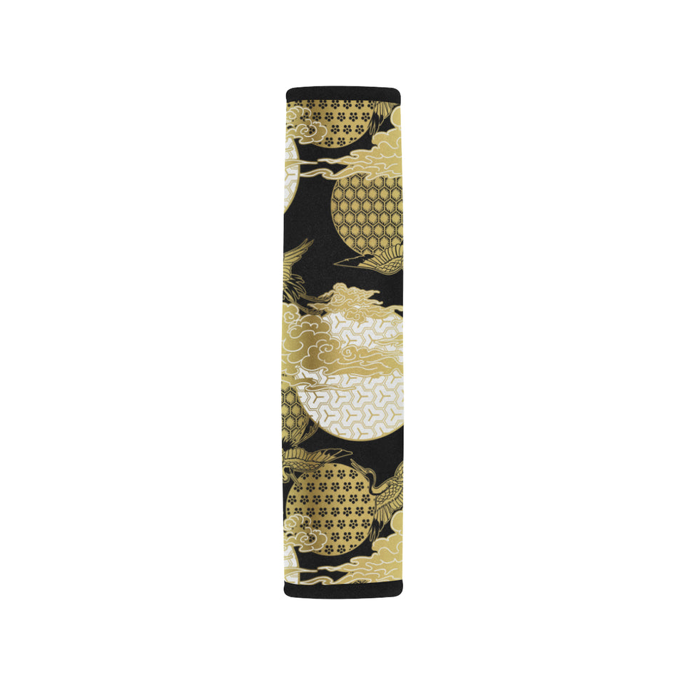 Gold Could Crane Japanese Pattern Car Seat Belt Cover