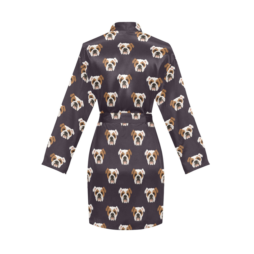 English Bulldog Pattern Print Design 03 Women's Long Sleeve Belted Night Robe